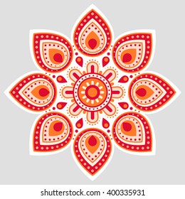 Ugadi and Gudi Padwa The New Year's Day vector floral pattern illustration, orange and red color indian flat background with lines