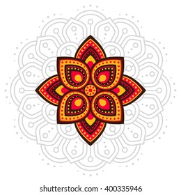 Ugadi and Gudi Padwa The New Year's Day lines shape vector pattern illustration on the background, orange flat abstract color vector indian flower in front