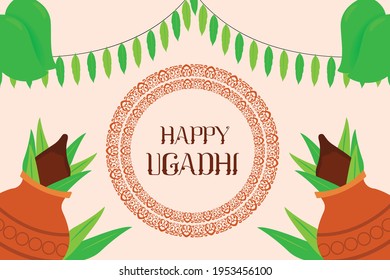 Ugadi, Gudi Padwa, poster greetings 2021, Andhra Pradesh, Telengana,  Karnataka, indian new year festivals in Spring Equinox, seasons. Ugadi is a spring festival