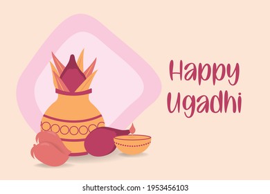 Ugadi, Gudi Padwa, poster greetings 2021, Andhra Pradesh, Telengana,  Karnataka, indian new year festivals in Spring Equinox, seasons. Ugadi is a spring festival