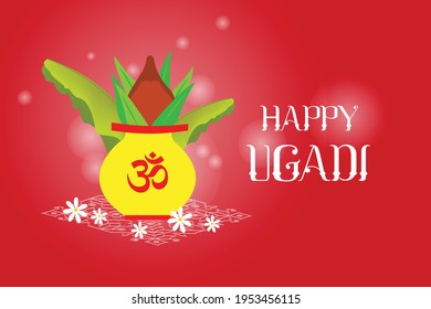 Ugadi, Gudi Padwa, poster greetings 2021, Andhra Pradesh, Telengana,  Karnataka, indian new year festivals in Spring Equinox, seasons. Ugadi is a spring festival