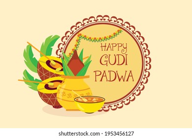 Ugadi, Gudi Padwa, poster greetings 2021, Andhra Pradesh, Telengana,  Karnataka, indian new year festivals in Spring Equinox, seasons. Ugadi is a spring festival