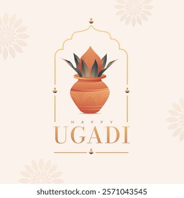 Ugadi or Gudi Padwa, the religious festival of South India. Ugadi design elements with Happy Ugadi typography