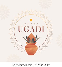 Ugadi or Gudi Padwa, the religious festival of South India. Ugadi design elements with Happy Ugadi typography
