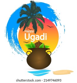 Ugadi Happy Indian Feast Of Traditional Food In A Pot, Vector Art Illustration.