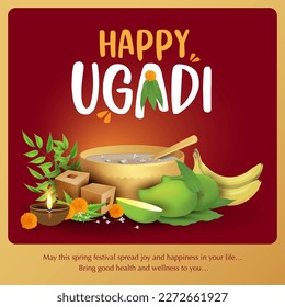 Ugadi The Hindu new year. Happy Ugadi Greeting Template. First festival as hindu calendar. 
