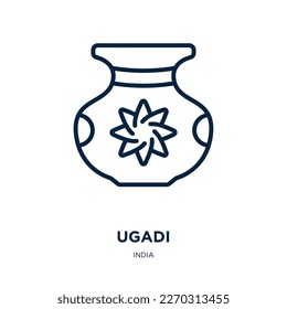 ugadi icon from india collection. Thin linear ugadi, happy, festival outline icon isolated on white background. Line vector ugadi sign, symbol for web and mobile