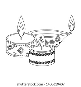 Ugadi indian celebration emblems candle and oil cartoons vector illustration graphic design