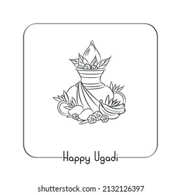 ugadi indian festival black and white line drawing vector illustration