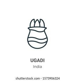 Ugadi outline vector icon. Thin line black ugadi icon, flat vector simple element illustration from editable india concept isolated on white background