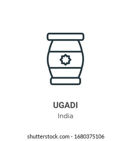 Ugadi Umriss Vektorillustration Symbol. Dünne schwarze ugadi-Symbol, einfache flache Vektorillustration-Elementgrafik aus bearbeitbarem Indianerkonzept einzeln auf weißem Hintergrund
