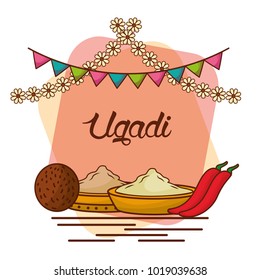 ugadi set greeting card pot coconut flowers of neem tree pepper sugar salts