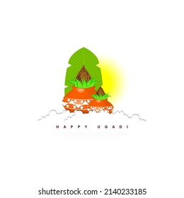 Ugadi traditional festival holiday Greeting Card Background With Kalash