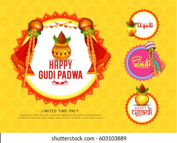 Ugadi,Gudi Padwa Hardik Shubhechha Banner Or Poster Background.