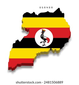 Uganda 3d flag map on white background