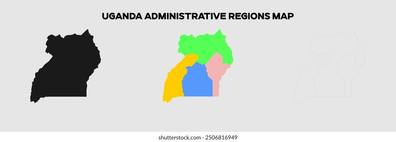 Uganda Administrative Regions Map in colors. EPS file also in selhoutte and outlined form. Editable EPS file.