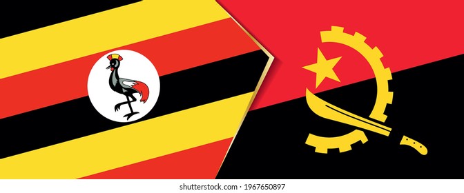 Uganda and Angola flags, two vector flags symbol of relationship or confrontation.