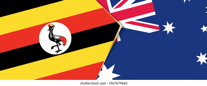Uganda and Australia flags, two vector flags symbol of relationship or confrontation.