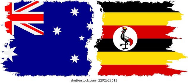 Verbindung mit Uganda und Australien mit Grunge-Flaggen, Vektorgrafik