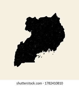 Uganda black vector textured map silhouette.