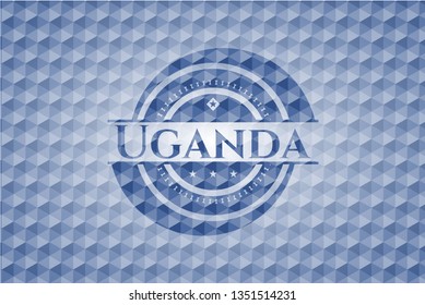 Uganda blue badge with geometric pattern.