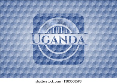 Uganda blue hexagon badge. Vector Illustration. Detailed.