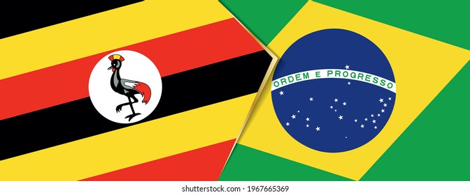 Uganda and Brazil flags, two vector flags symbol of relationship or confrontation.