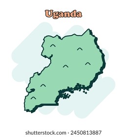 Uganda cartoon colored map icon in comic style. Country sign illustration pictogram. Nation geography splash business concept.