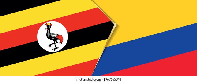Uganda and Colombia flags, two vector flags symbol of relationship or confrontation.