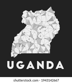 Uganda - communication network map of country. Uganda trendy geometric design on dark background. Technology, internet, network, telecommunication concept. Vector illustration.