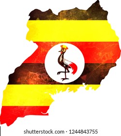  Uganda contour flag colors map with cracks and scrapes. Vector illustration