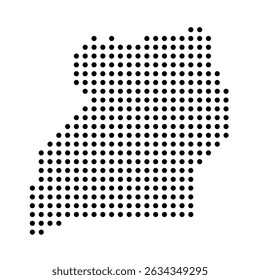 Uganda country dotted map. Black spot pixel illustration isolated on white background. Vector circle mosaic.