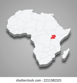 Uganda country location within Africa. 3d isometric map
