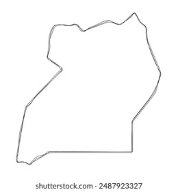 Uganda country simplified map.Thin triple pencil sketch outline isolated on white background. Simple vector icon