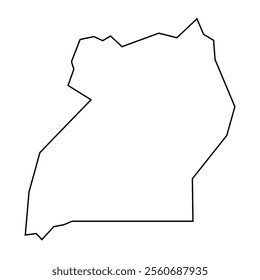 Uganda country thin black outline silhouette. Simplified map. Vector icon isolated on white background.