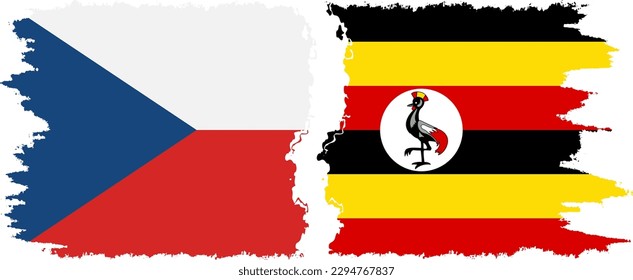 Uganda and Czech Republic grunge flags connection, vector