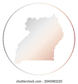 Uganda digital badge. Dotted style map of Uganda in circle. Tech icon of the country with gradiented dots. Neat vector illustration.