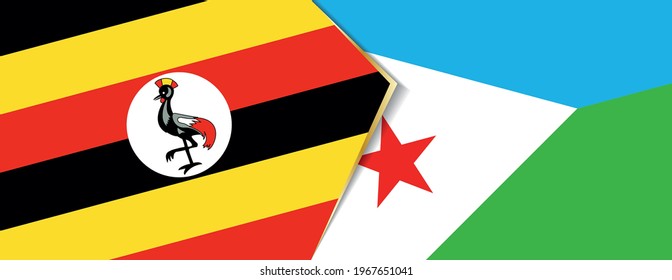 Uganda and Djibouti flags, two vector flags symbol of relationship or confrontation.