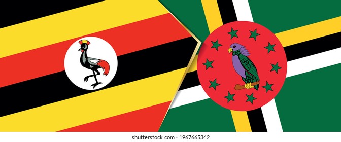 Banderas de Uganda y Dominica, dos banderas vectoriales símbolo de relación o enfrentamiento.