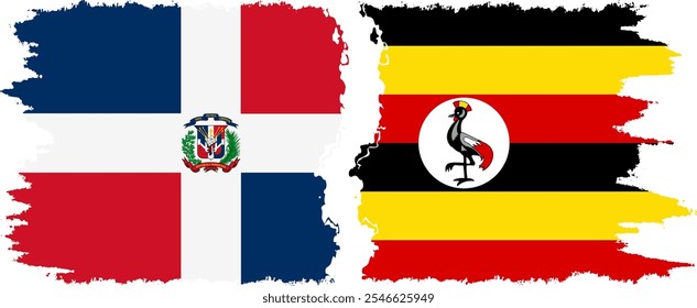 Uganda and Dominican Republic grunge flags connection, vector