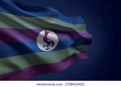 Bandera punteada de estilo led de Uganda ondeando contra el cielo nocturno con efecto futurista