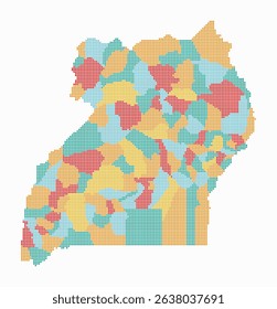 Uganda dotted map. Digital style map of the country on white background. Uganda shape with square dots. Colored dots style. Small size squares. Abstract vector illustration.