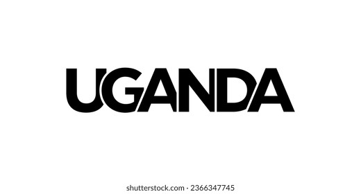 Uganda emblem for print and web. Design features geometric style, vector illustration with bold typography in modern font. Graphic slogan lettering isolated on white background.