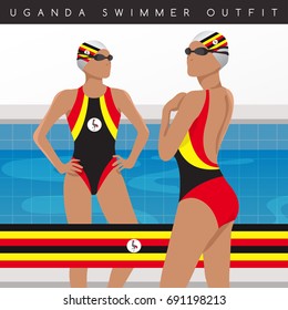 Uganda : Female Swimmers : Swimmers in National Swimsuits : Vector Illustration