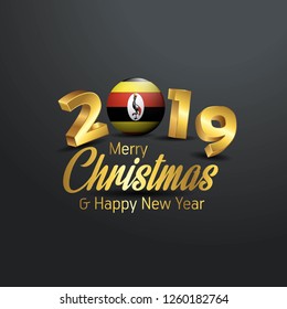 Uganda Flag 2019 Merry Christmas Typography. New Year Abstract Celebration background