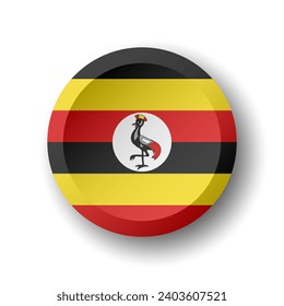 Uganda flag - 3D circle button with dropped shadow. Vector icon.