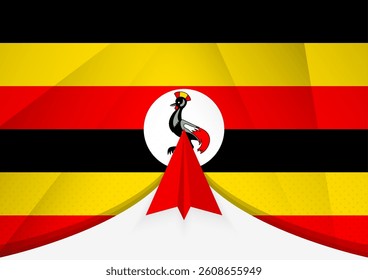 Uganda Flag with Abstract Paper Airplane Design, National Flag in a geometric folded paper style. Vector illustration.