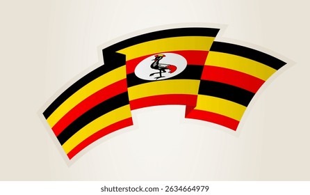 Bandeira de Uganda em forma de fita abstrata, símbolo nacional de Uganda. Este vetor é ideal para uso em eventos nacionais, Dia da Independência, competições desportivas internacionais.