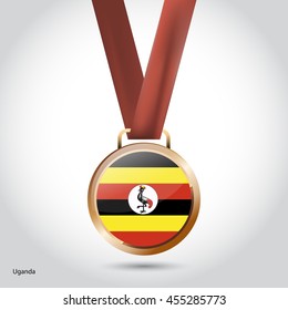 Uganda Flag in Bronze Medal. Vector Illustration. RIO Olympic Game Bronze Medal. Vector Illustration