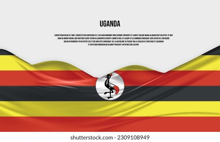 Diseño de la bandera de Uganda. Bandera ondeando Uganda hecha de satén o tela de seda. Ilustración vectorial.